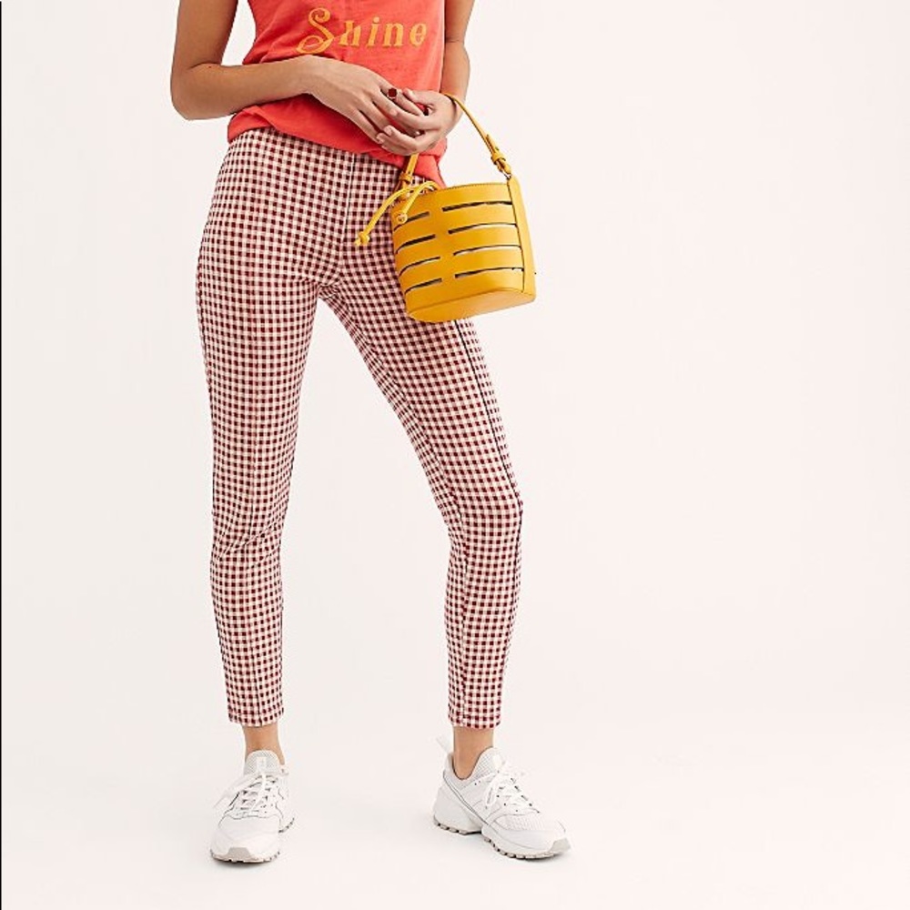 free people red gingham high waisted pants
